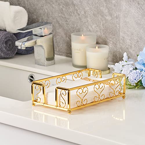 LEVIMETREE Guest Towel Holder Tray for Bathroom - Disposable Hand Towels Holder for Bathroom, Paper Hand Towel Holder, Paper Napkins Tray, Napkin Holders for Paper Napkins, Dinner Napkin Holder - Gold