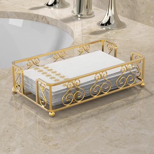 LEVIMETREE Guest Towel Holder Tray for Bathroom - Disposable Hand Towels Holder for Bathroom, Paper Hand Towel Holder, Paper Napkins Tray, Napkin Holders for Paper Napkins, Dinner Napkin Holder - Gold