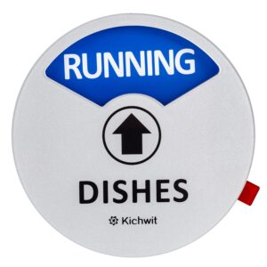 Kichwit Clean Dirty Dishwasher Magnet with The 3rd Option “Running”, Perfect for Quiet Dishwashers, Non-Scratch Strong Magnet Backing, Residue Free Adhesive Included, 3.5” Diameter, Silver