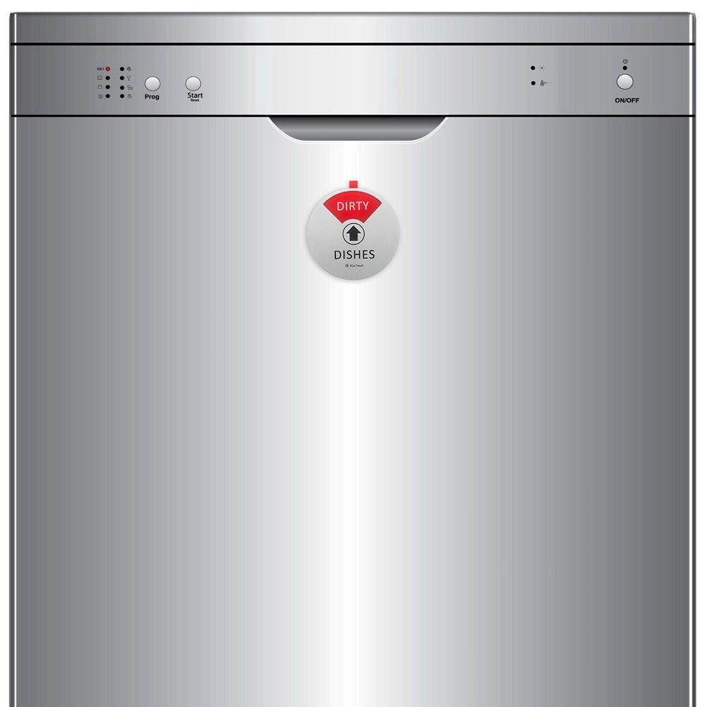 Kichwit Clean Dirty Dishwasher Magnet with The 3rd Option “Running”, Perfect for Quiet Dishwashers, Non-Scratch Strong Magnet Backing, Residue Free Adhesive Included, 3.5” Diameter, Silver