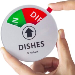 Kichwit Clean Dirty Dishwasher Magnet with The 3rd Option “Running”, Perfect for Quiet Dishwashers, Non-Scratch Strong Magnet Backing, Residue Free Adhesive Included, 3.5” Diameter, Silver