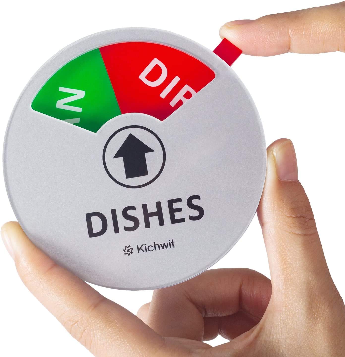 Kichwit Clean Dirty Dishwasher Magnet with The 3rd Option “Running”, Perfect for Quiet Dishwashers, Non-Scratch Strong Magnet Backing, Residue Free Adhesive Included, 3.5” Diameter, Silver