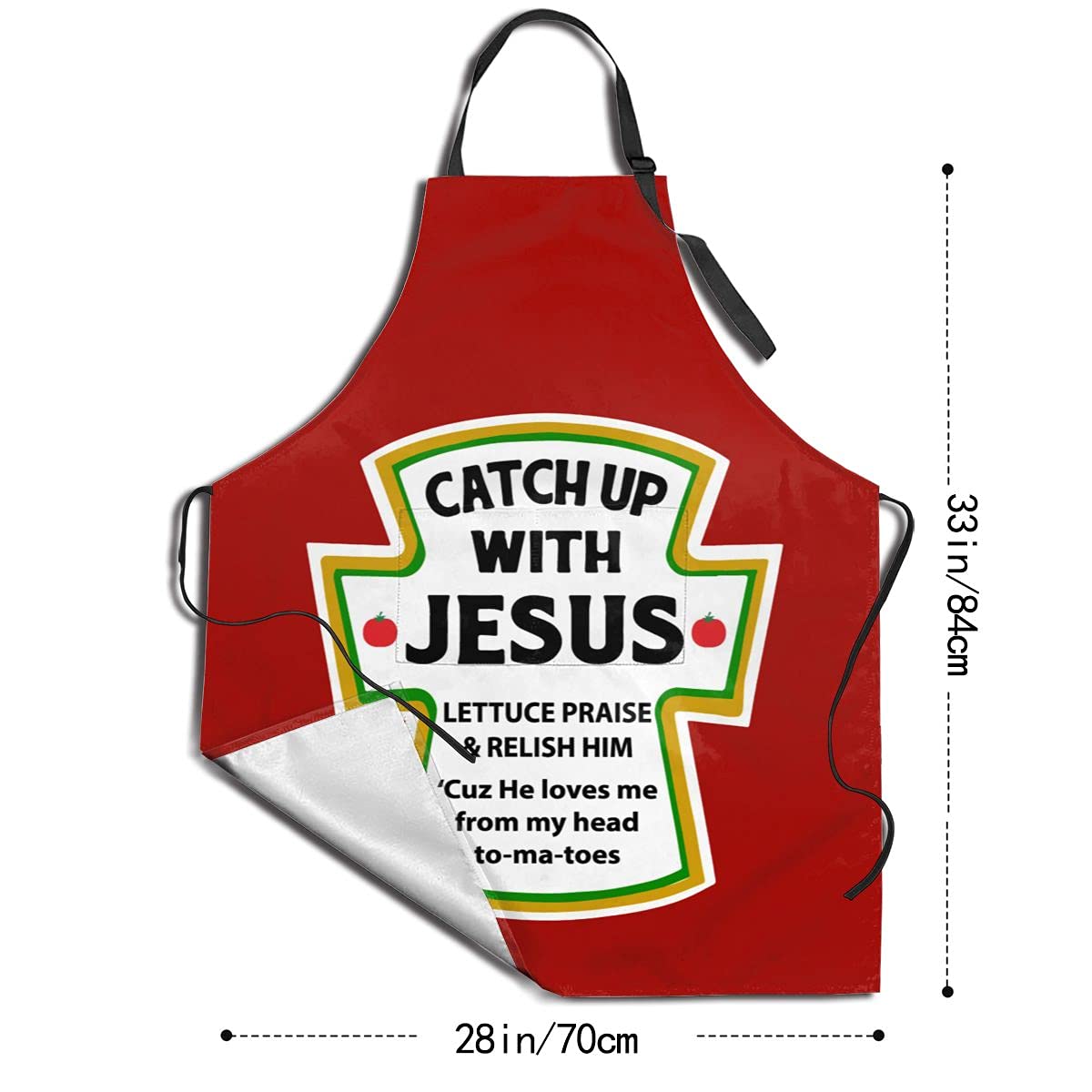 BAIFUMEN Catch Up With Jesus Christian Adjustable Bib Apron Waterdrop Resistant with Pockets Cooking Kitchen Aprons for Women Men Chef (33 x 28 Inches)