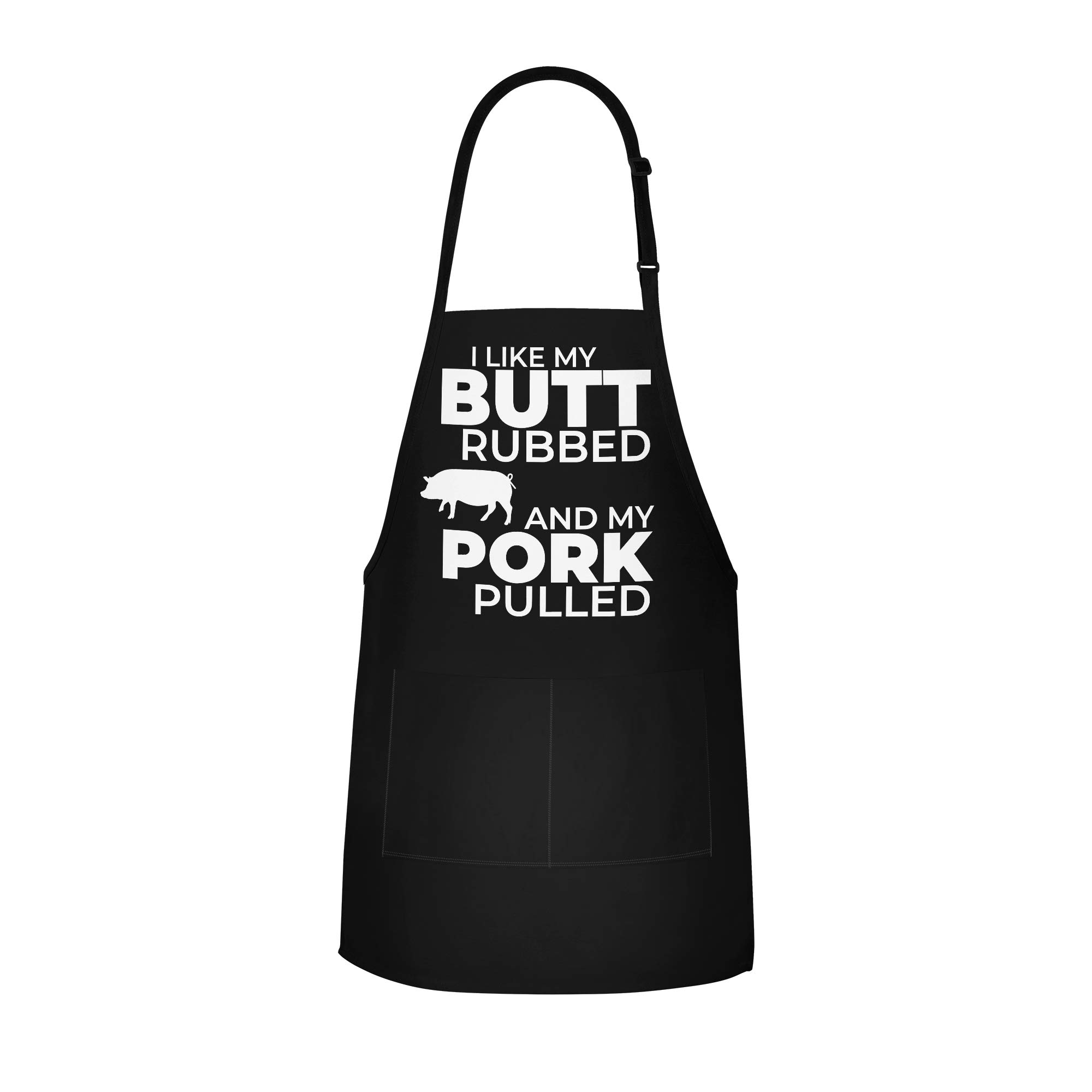 Funny Apron for Men - I Like My Butt Rubbed And My Pork Pulled - Adjustable Large 1 Size Fits All - Poly/Cotton Apron with 2 Pockets - BBQ Gift Apron for Father, Husband, Chef