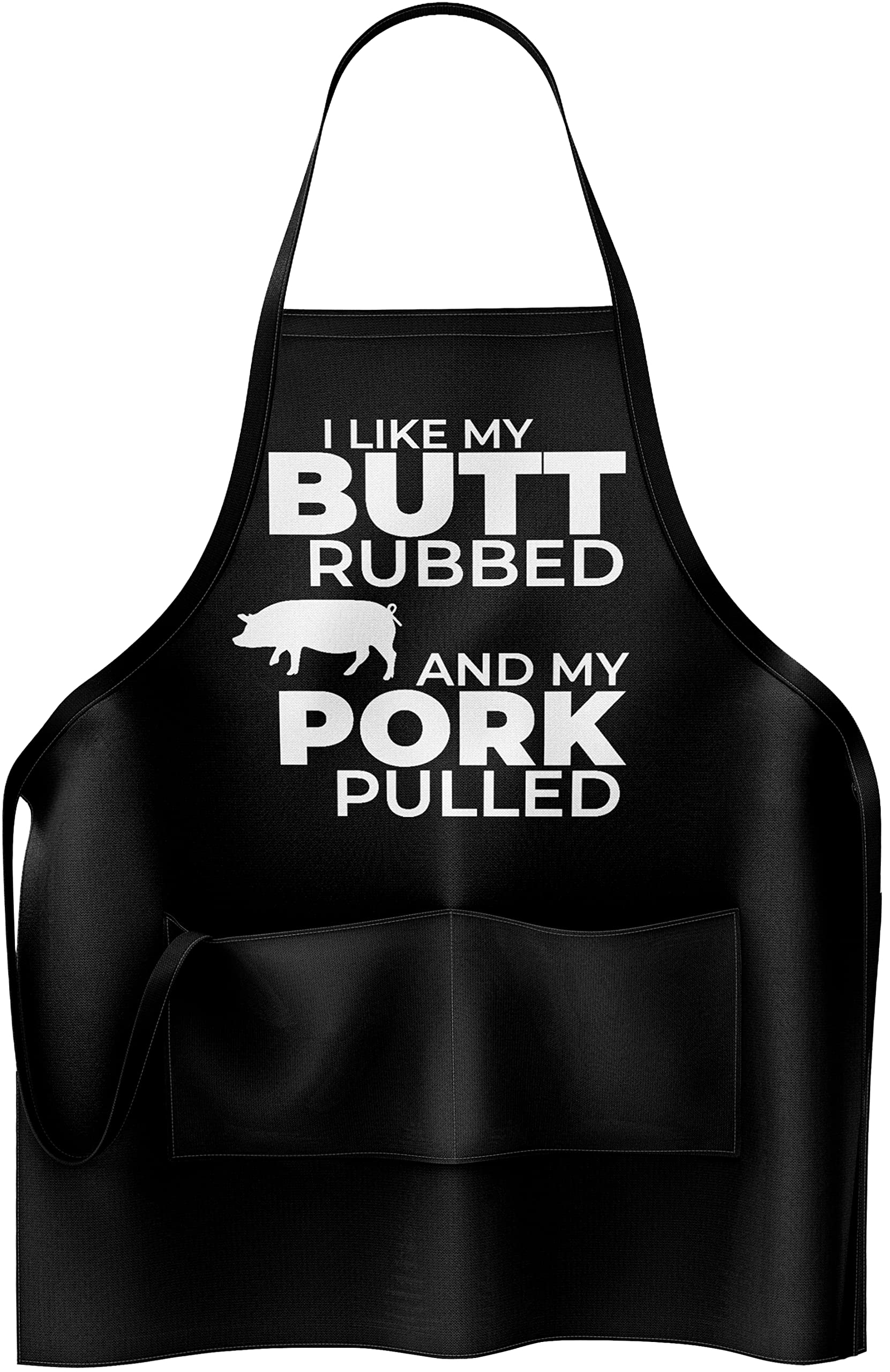 Funny Apron for Men - I Like My Butt Rubbed And My Pork Pulled - Adjustable Large 1 Size Fits All - Poly/Cotton Apron with 2 Pockets - BBQ Gift Apron for Father, Husband, Chef