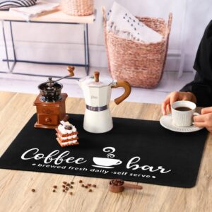 Queekay Coffee bar mat 24" x 16" Coffee mat for countertop Coffee placemats Coffee bar Accessories Coffee Pot mat Hide Stain Rubber Backed Absorbent Dish Drying Mat (Stylish Pattern)