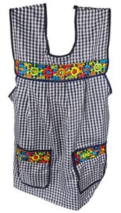 cuitáxi traditional mexican apron for women with pockets beautiful flower embroidery one size - mandiles para mujer mexicanos mandil