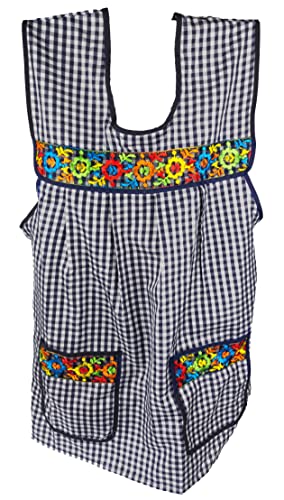 cuitáxi Traditional Mexican apron for women with pockets beautiful flower embroidery One size - Mandiles para mujer mexicanos mandil