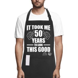 potalkfree 50th birthday gifts for women men, funny chef aprons with pockets, kitchen cooking grilling apron for grandma grandpa dad mom, grill decorations for christmas thanksgiving