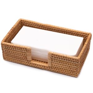 Wicker Guest Towel Holder Tray for Bathroom Rattan Rectangle Toilet Tank Trays Counter Paper Hand Towels Storage Napkin Caddy Kitchen Dressers Countertop Bath Decorative KOLSTRAW (Set 1, Honey Brown)