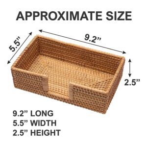 Wicker Guest Towel Holder Tray for Bathroom Rattan Rectangle Toilet Tank Trays Counter Paper Hand Towels Storage Napkin Caddy Kitchen Dressers Countertop Bath Decorative KOLSTRAW (Set 1, Honey Brown)