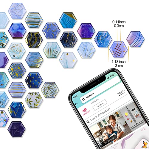 MORCART Fridge Magnets, Cute Locker Magnets, Decorative Magnets for Refrigerator Whiteboard Cabinet Office Kitchen Blackboard Bronzing Art Gift for Adult Hexagon 30PCS (Blue)