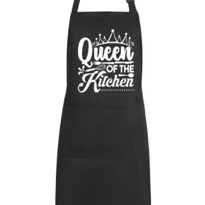 POTALKFREE Funny Aprons for Women with 2 Pockets, Queen of The Kitchen, Adjustable Bib Water Resistant Cooking Chef Apron, Gifts for Mom, Wife, Friends