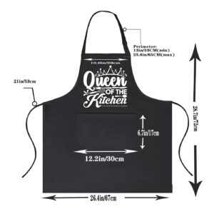 POTALKFREE Funny Aprons for Women with 2 Pockets, Queen of The Kitchen, Adjustable Bib Water Resistant Cooking Chef Apron, Gifts for Mom, Wife, Friends