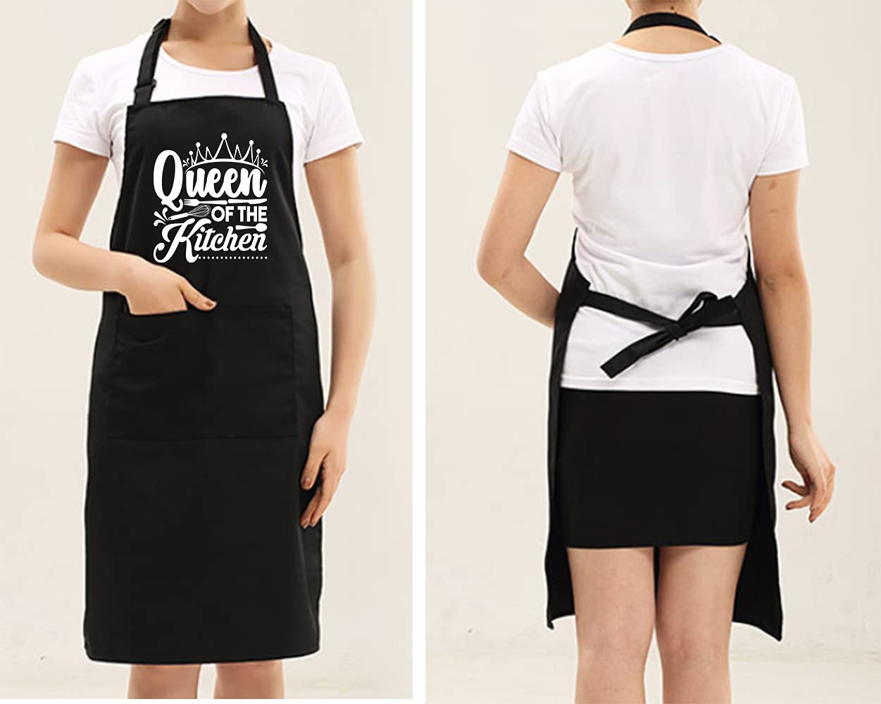 POTALKFREE Funny Aprons for Women with 2 Pockets, Queen of The Kitchen, Adjustable Bib Water Resistant Cooking Chef Apron, Gifts for Mom, Wife, Friends