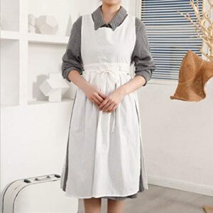 losofar Women Girls Vintage Pleated Split Apron V Neck Gardening Works Cotton Overall Smock Pinafore Dress (white, 40" L)