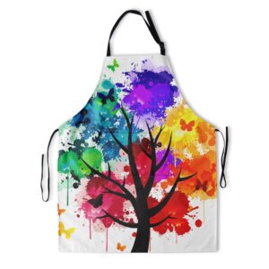 artist painting apron with 2 pockets painters waterproof colorful tree art aprons gifts for artists women men adults rainbow butterfly kitchen bibs smocks for home garden