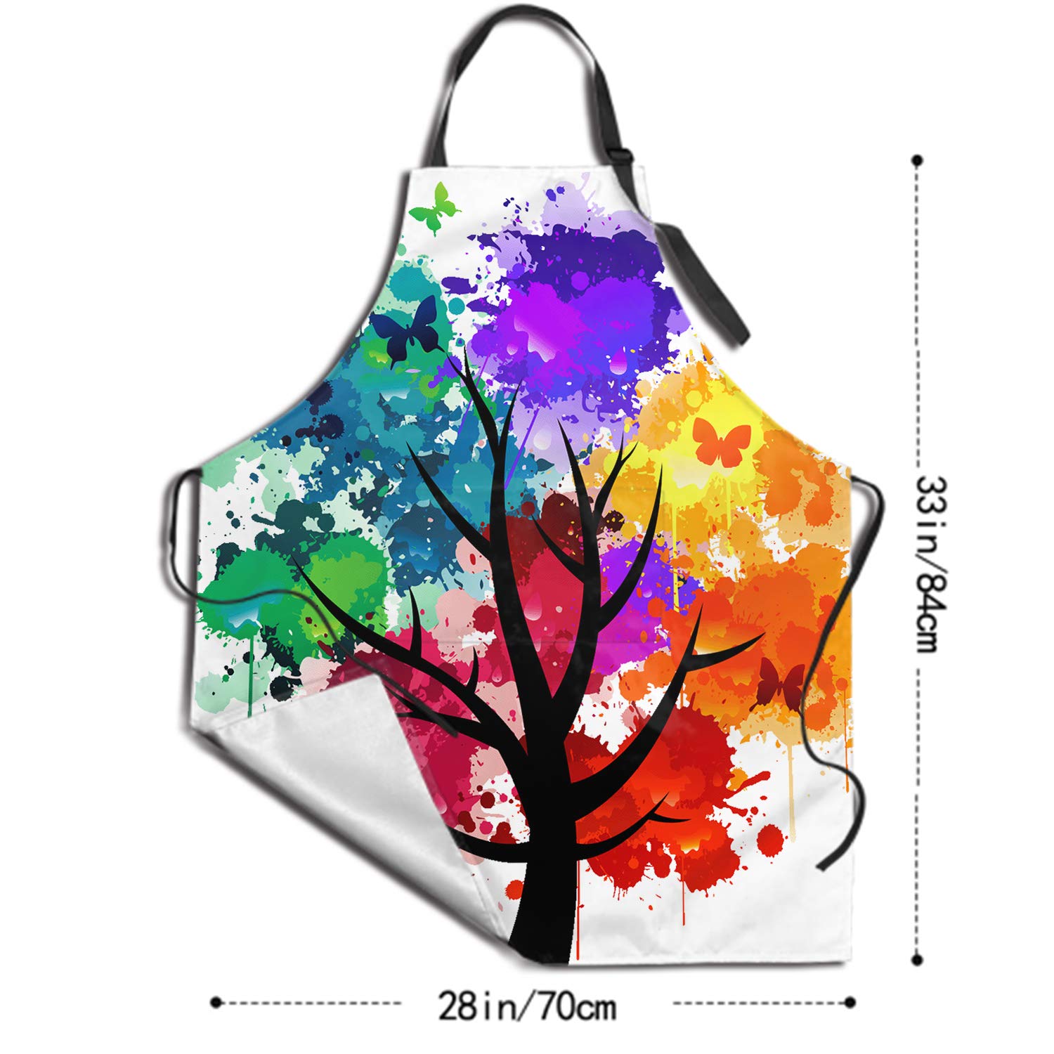 Artist Painting Apron with 2 Pockets Painters Waterproof Colorful Tree Art Aprons Gifts for Artists Women Men Adults Rainbow Butterfly Kitchen Bibs Smocks for Home Garden