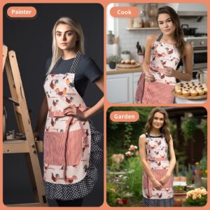 Alex Virtue Lovely Flower Pattern Retro Aprons With Large Pockets for Women Girls Cooking Kitchen Bakery Mother's Gift (Lovely Chicken)