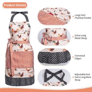 Alex Virtue Lovely Flower Pattern Retro Aprons With Large Pockets for Women Girls Cooking Kitchen Bakery Mother's Gift (Lovely Chicken)