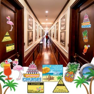 8 Pcs Cruise Door Decorations Birthday Cruise Door Magnets Sign and 3 Paint Pens Caution Fruit Porthole Funny Magnetic Cabin Cruise Door Stickers for Carnival Cruise Cabin Stateroom Fridge Door