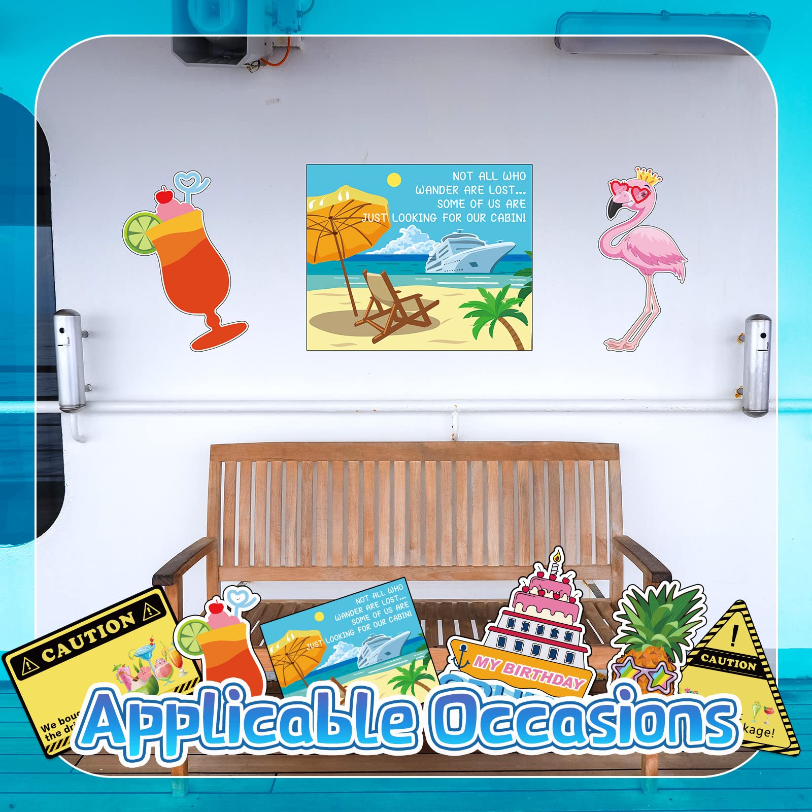 8 Pcs Cruise Door Decorations Birthday Cruise Door Magnets Sign and 3 Paint Pens Caution Fruit Porthole Funny Magnetic Cabin Cruise Door Stickers for Carnival Cruise Cabin Stateroom Fridge Door