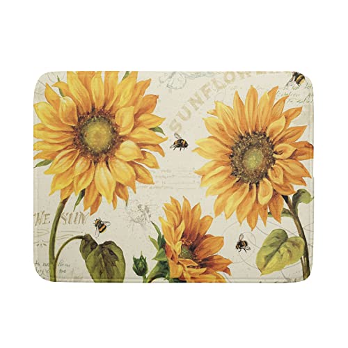 Sunflower Bee Dish Drying Mat for Kitchen Counter Decor 18x24 Inch Floral Absorbent Reversible Microfiber Dish Drying Pad Flower Dish Drainer Rack Mats for Coffee Bar