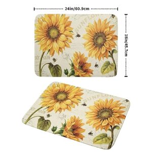 Sunflower Bee Dish Drying Mat for Kitchen Counter Decor 18x24 Inch Floral Absorbent Reversible Microfiber Dish Drying Pad Flower Dish Drainer Rack Mats for Coffee Bar