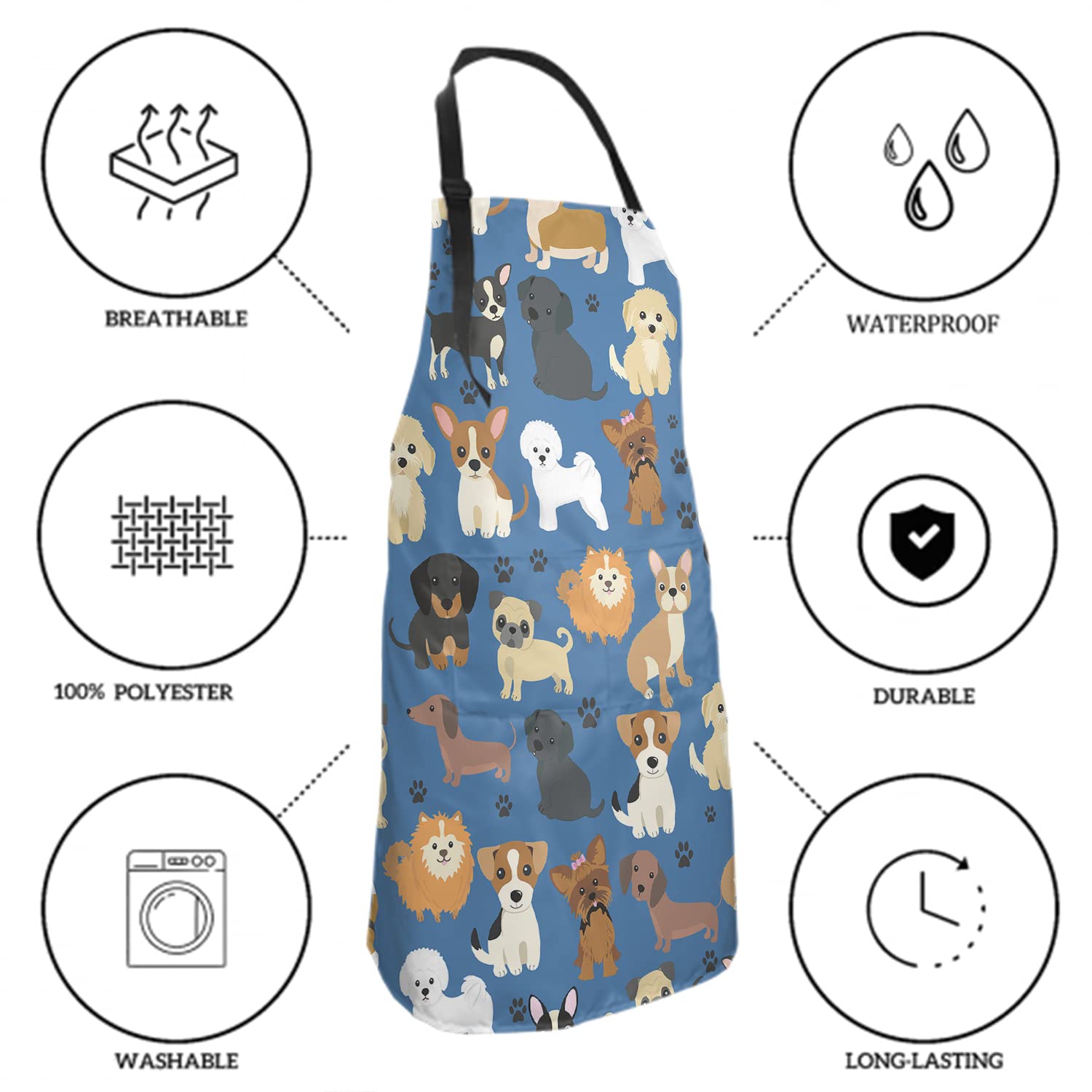 Sweetshow Cute Dogs Pets Apron with 2 Pockets and Adjustable Neck Waterproof Stain Resistant Dog Paw Dog Grooming Apron Apron for Women Men Kitchen Cooking Baking Bistro Bib Aprons