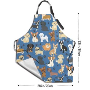 Sweetshow Cute Dogs Pets Apron with 2 Pockets and Adjustable Neck Waterproof Stain Resistant Dog Paw Dog Grooming Apron Apron for Women Men Kitchen Cooking Baking Bistro Bib Aprons