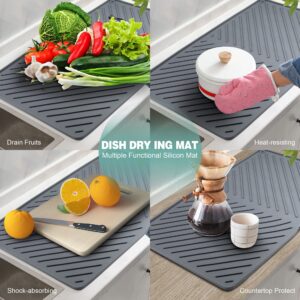 IYYI Silicone Dish Drying Mat XL(24" x 15") Dish Draining Mat for Kitchen Counter, Easy Clean, Heat Resistant, Large Drainer Mat (Black)