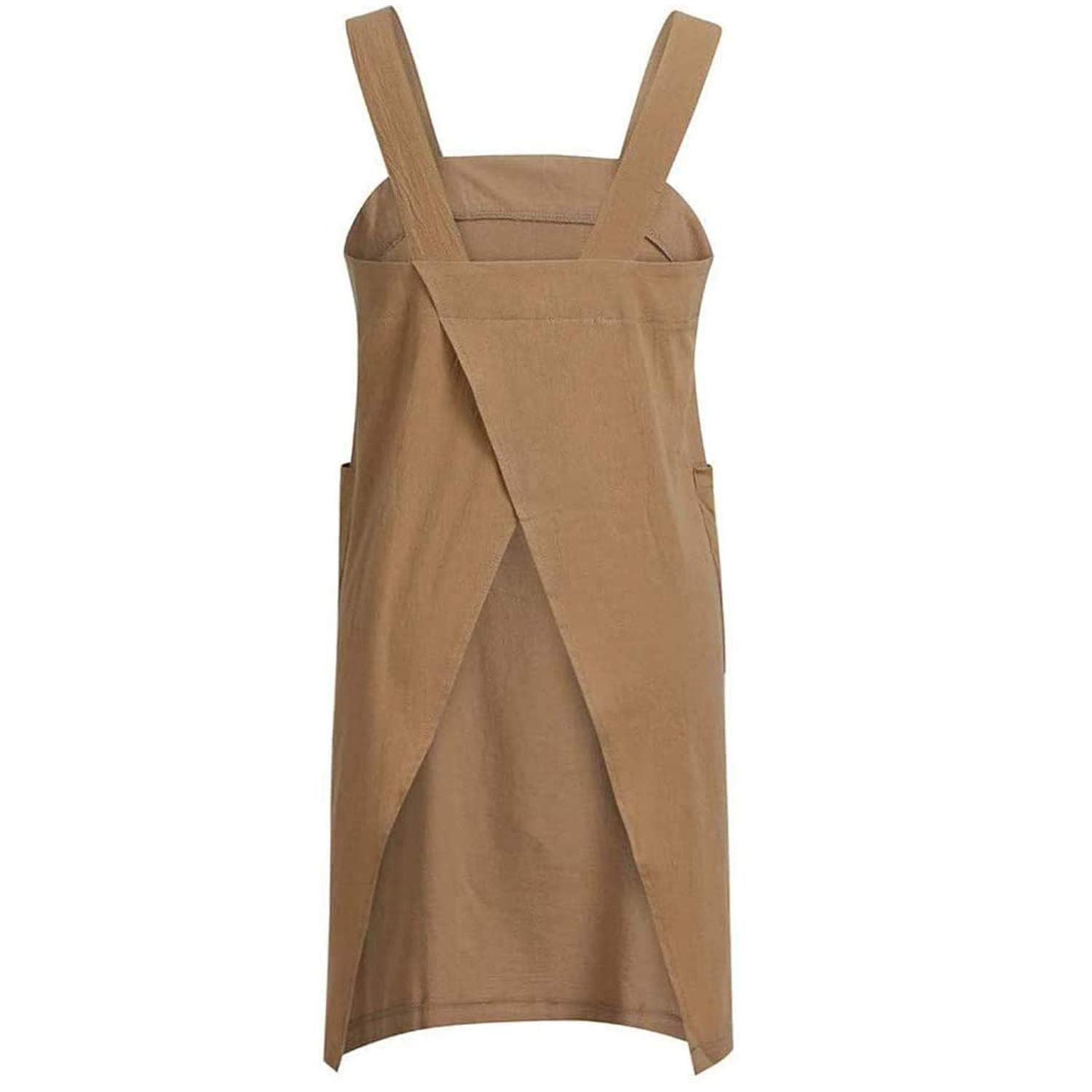 TBA Cotton Linen Apron Cross Back Apron for Women with Big Pockets Square Pinafore Dress for Baking Cooking BBQ & Grill