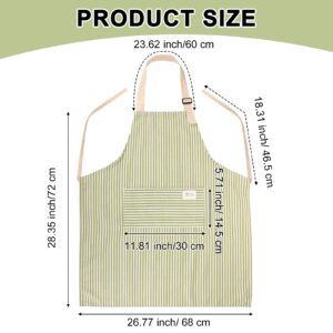 Janmercy 24 Pcs Aprons for Women Men with 2 Pockets Linen Cooking Kitchen Apron Adjustable Bib Chef Apron Bulk Aprons Unisex (Brown/Green Stripes)