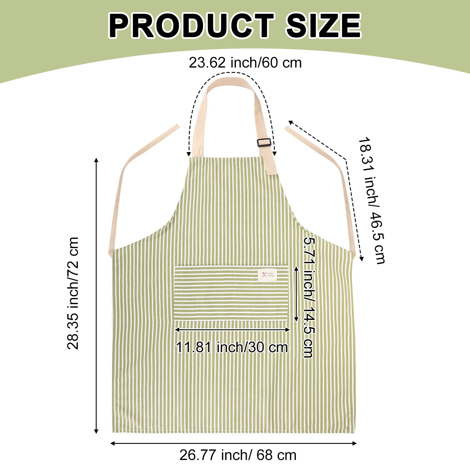 Janmercy 24 Pcs Aprons for Women Men with 2 Pockets Linen Cooking Kitchen Apron Adjustable Bib Chef Apron Bulk Aprons Unisex (Brown/Green Stripes)