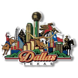 dallas, texas city magnet by classic magnets, collectible souvenirs made in the usa, 4.4" x 3.2"
