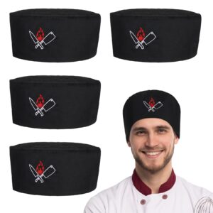 4 pieces unisex chef hat mesh top skull hat fabric chef hat kitchen cooking beanie hat elastic food service skull hat for adults mixed color one size (black,simple style)