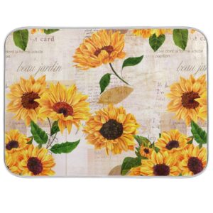 qilmy sunflowers dish drying mat water absorption tableware drying mat for kitchen countertop home decoration, 16 x 18 inch non slip dish mats, heat resistant countertop protection