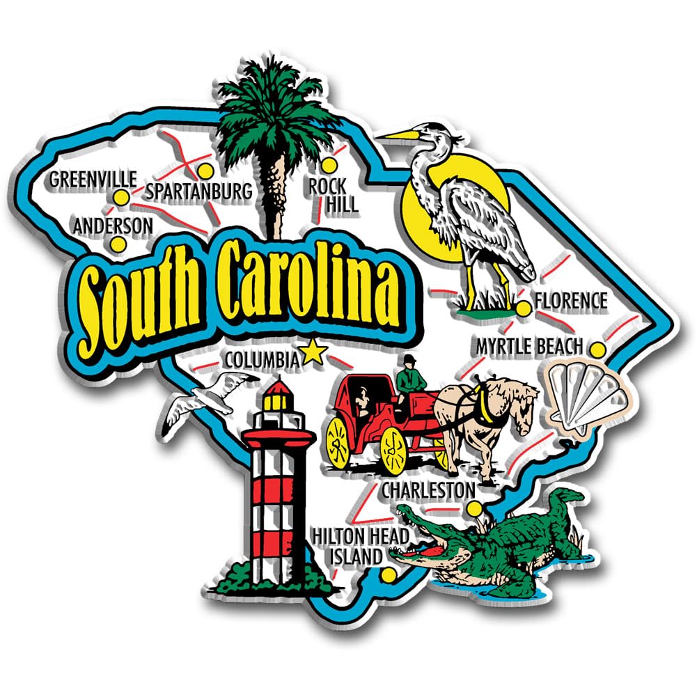 South Carolina Jumbo State Magnet by Classic Magnets, 4.1" x 3.6", Collectible Souvenirs Made in The USA