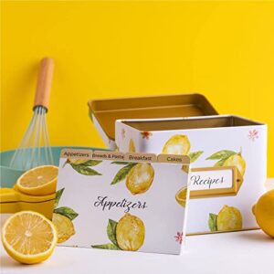 HEART & BERRY Lemon Recipe Box with 24 4x6 Recipe Cards and 12 Dividers - Recipe Cards and Box Set - Recipe Tin for 4 X 6 Inches Recipe Cards