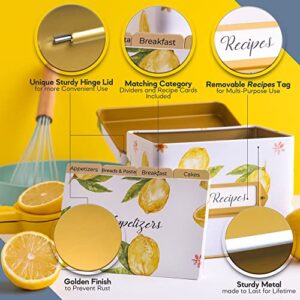 HEART & BERRY Lemon Recipe Box with 24 4x6 Recipe Cards and 12 Dividers - Recipe Cards and Box Set - Recipe Tin for 4 X 6 Inches Recipe Cards