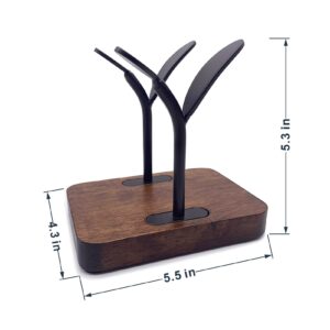 Leaf Napkin Holder, Wooden Napkin Holder for Tables, Freestanding Tissue Dispenser for Kitchen Countertop, Dining, Picnic Table, Indoor & Outdoor Use, Home Decor, Modern, Sturdy, Easy Assembly, Black