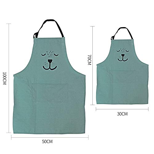 YOLOPARK Lovely Parent and Child Apron, Comfortable Simple Apron with Pocket for Painting Cooking Artist Chef, Pack of 2