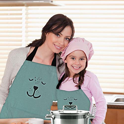 YOLOPARK Lovely Parent and Child Apron, Comfortable Simple Apron with Pocket for Painting Cooking Artist Chef, Pack of 2