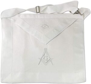 master mason white embroidered apron white ribbon