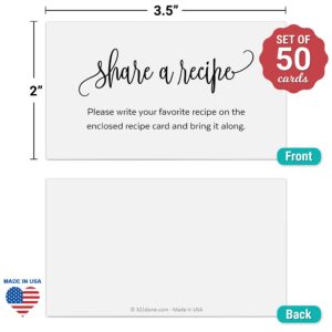 321Done Request a Recipe Card (Set of 50) 3.5x2 White, Modern Script - Little Share a Recipe Insert Card for Bridal Shower Game, Keepsake, Heavy Cardstock, Matching Recipe Cards - Made in USA