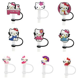 10pcs Drinking Straw Covers Cap, (Cute Cartoon Cat) Reusable Drinking Straw Tips Lids, Straw Toppers for Tumblers, Portable Cute Straw Tips Covers, Dust Proof Plugs Cap Protector 2D Style 7