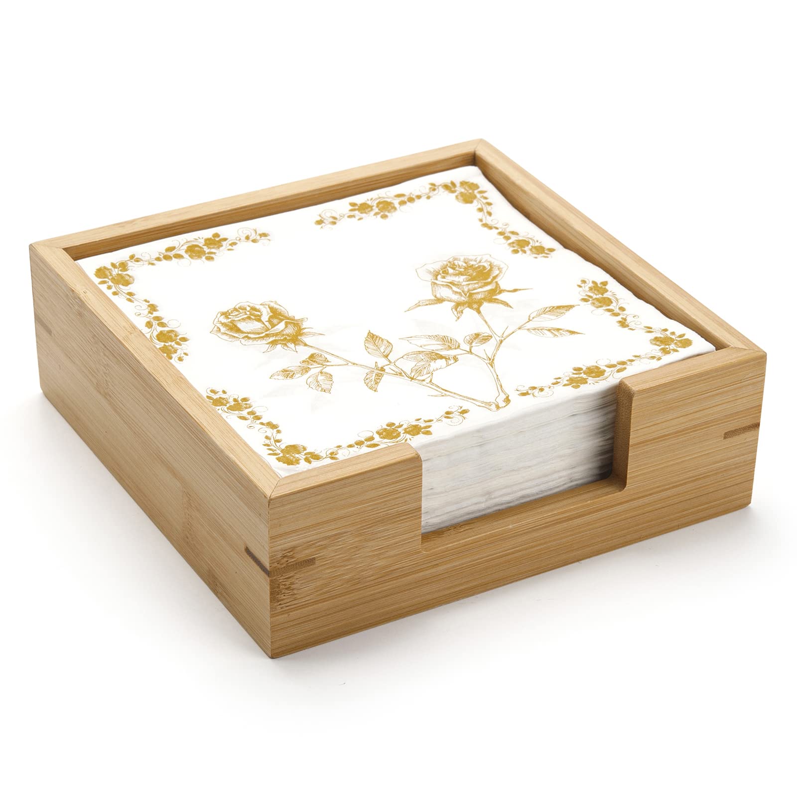 Bamboo Napkin Holder Square, 7.5" x 7.5" x 2.5", Wood Napkin Tray, Wooden Guest Towel Holder for Kitchen Table Countertop