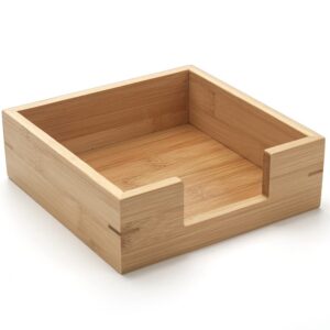 Bamboo Napkin Holder Square, 7.5" x 7.5" x 2.5", Wood Napkin Tray, Wooden Guest Towel Holder for Kitchen Table Countertop