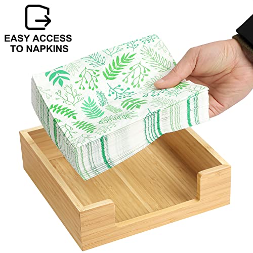 MaxGear Bamboo Napkin Holder, Lunch Napkin Holders for Tables, Table Top Decorative Napkin Tray for Dining Table and Kitchen,Wooden Luncheon Napkin Holder Tissue Dispenser 1 Pack