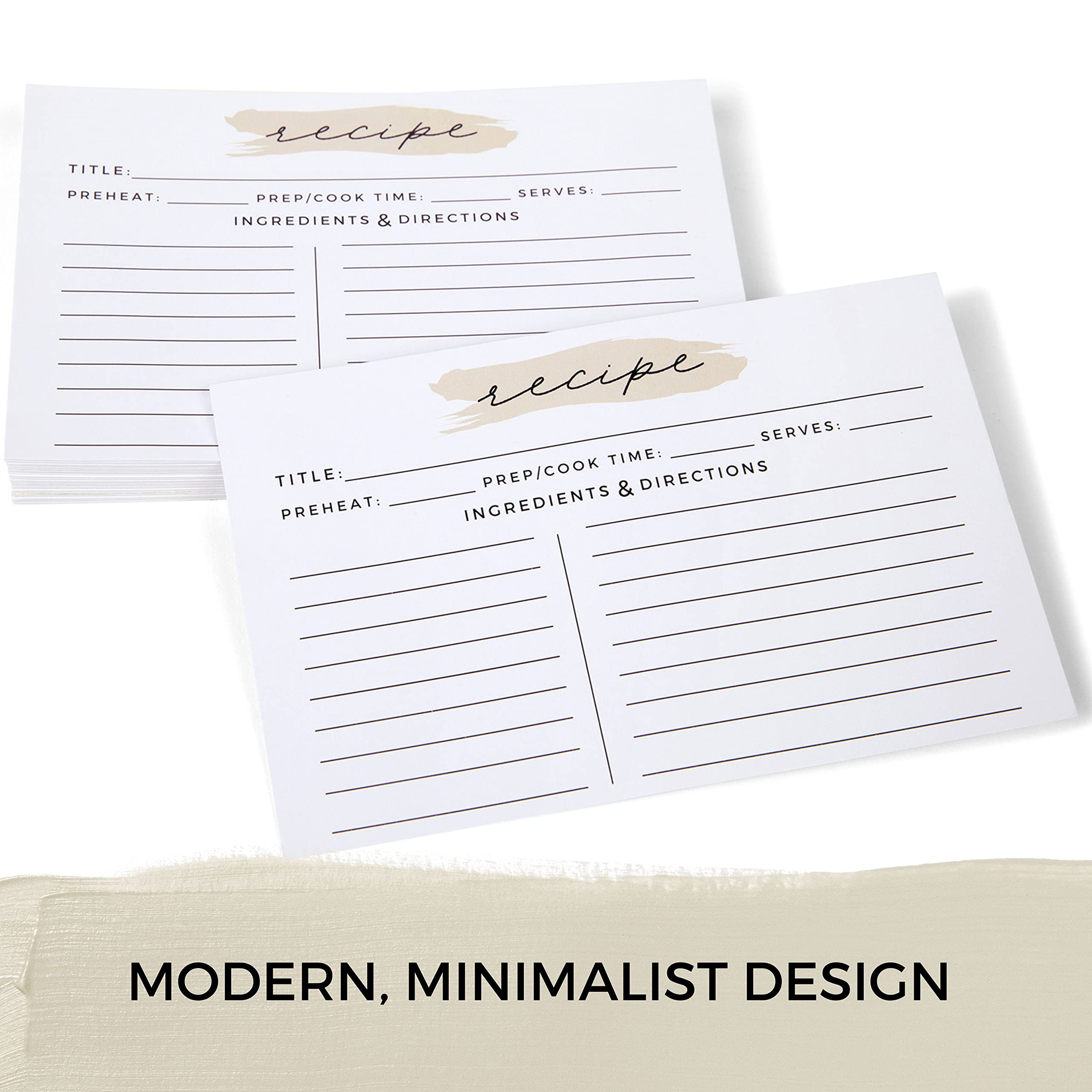 Cream Modern & Minimalist Recipe Cards - 4x6 Recipe Cards 50 Pack - Heirloom Quality Water Resistant Bridal Recipe Cards - Wedding, & Housewarming Gifts